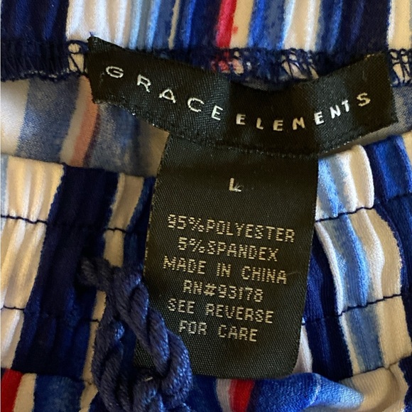 Grace Elements Wide-Leg Palazzo Pants L Blue Red White Striped Elastic Waist - Picture 2 of 7